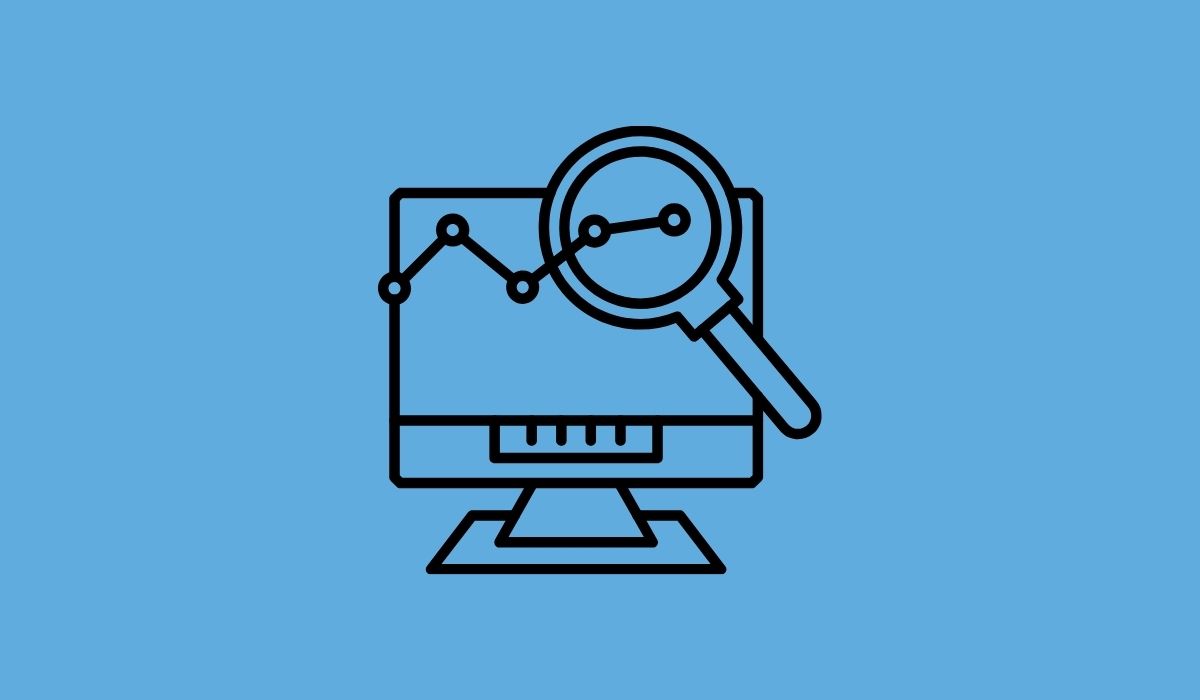 line drawing of a computer and magnifying glass