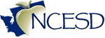 NCESD logo depicting a gold apple overlaying a purple graphic of Washington state