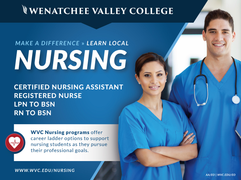 Nursing Program Promotion Flyer Nursing rogram flyer with female and male nurse. Title reads; "Make a difference, learn local. Nursing."
