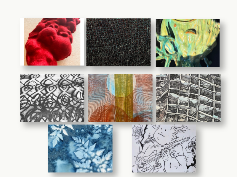 Collage of eight art pieces by the WVC art faculty