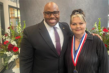 WVC President Faimous Harrison stands with All-Washington Academic Team member Tamela Browning