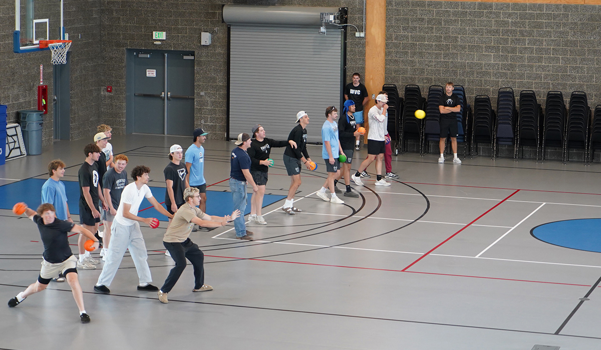 WVC Baseball players compete in a dodgeball game in the Student Recreation Center