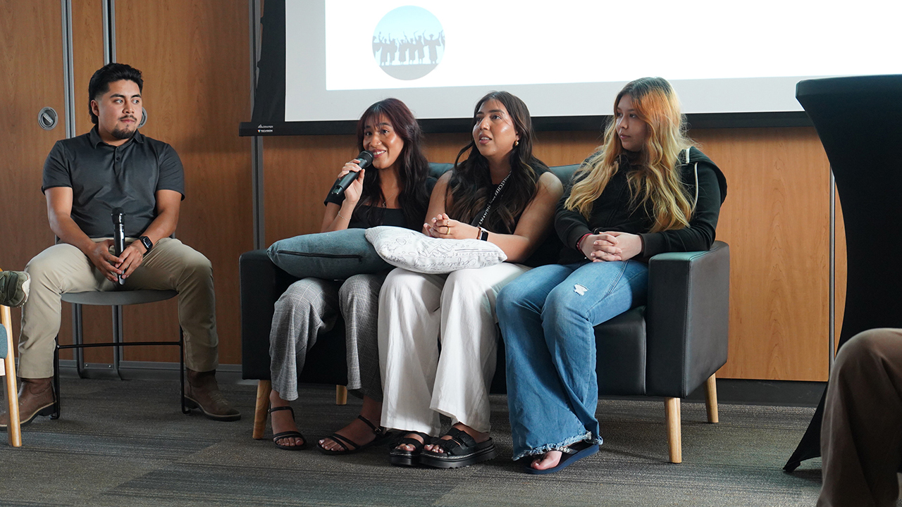 Photo of MESA students speaking at 2025 event